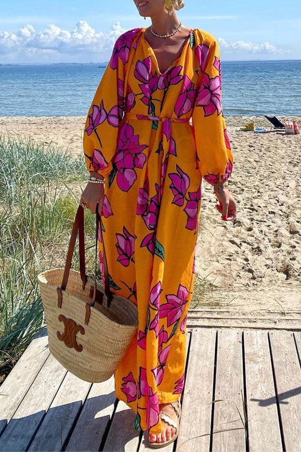 Gramercy Garden Print Pocket Belted Long Sleeve Maxi Dress
