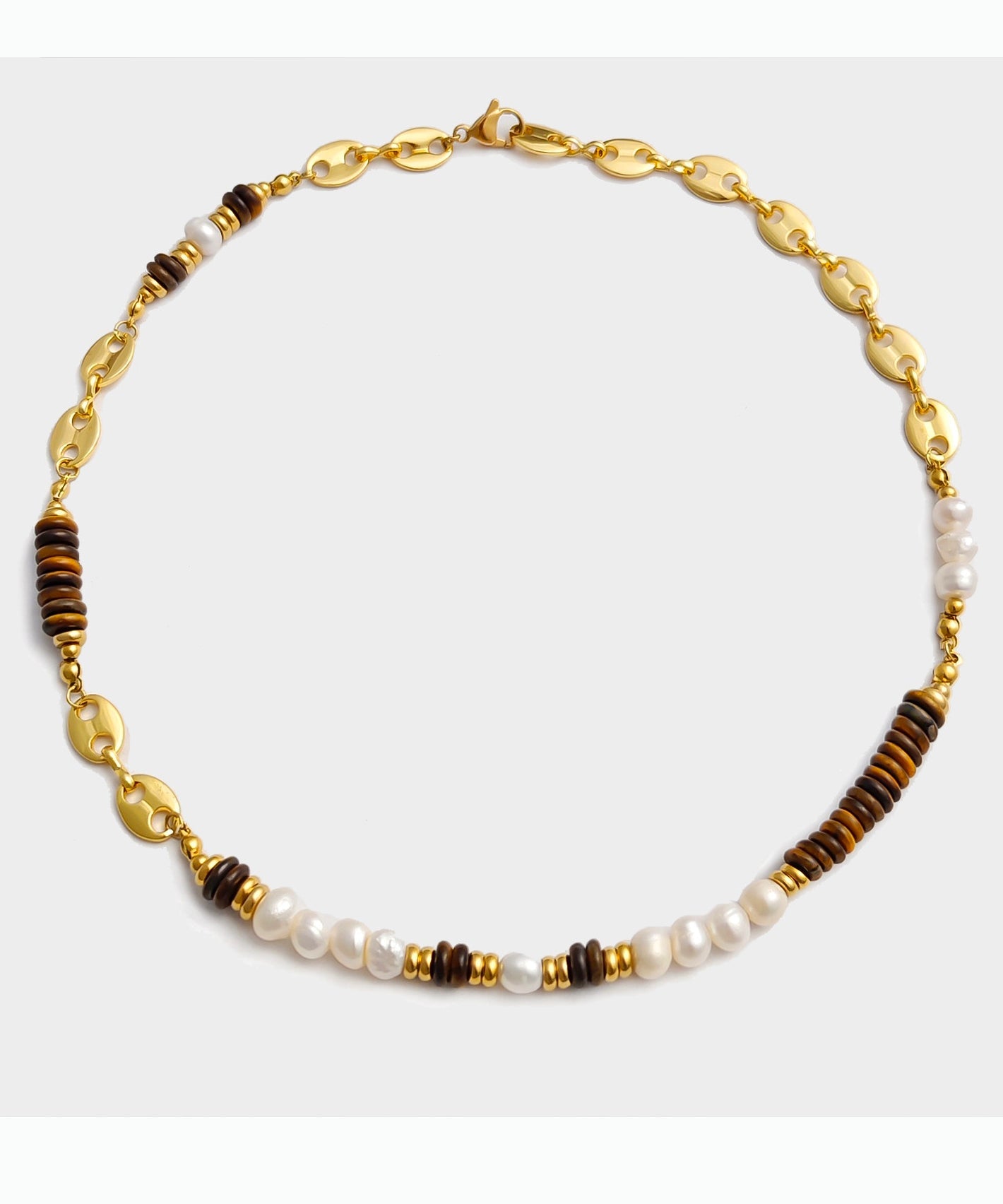 Tiger's Eye With Fine Pearl Gratuated Bead Necklace