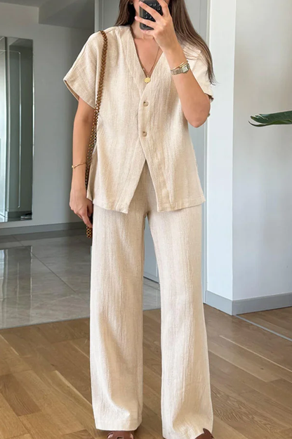 V-neck Short Sleeves \u0026 Pants Two-piece Set