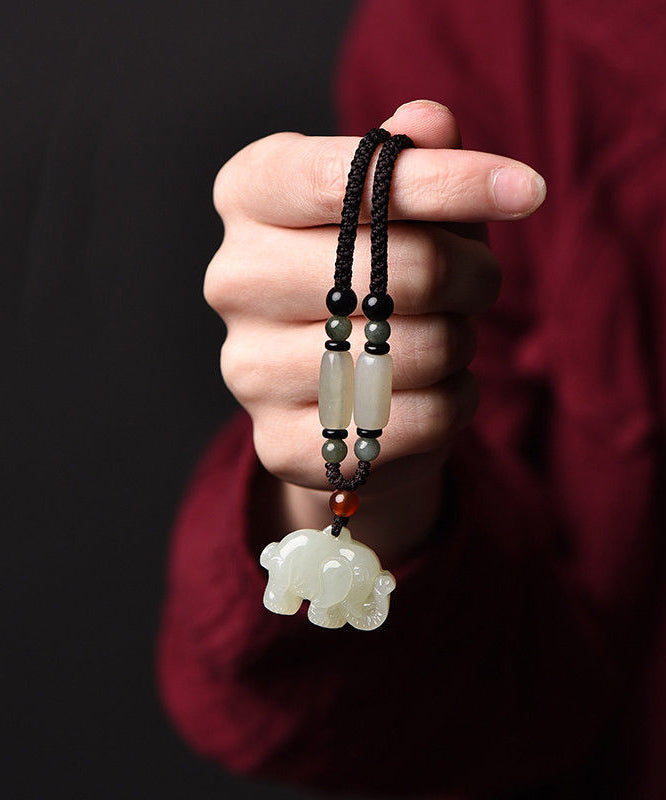 Diy Hand Knitting Jade Little Elephant Pendant Necklace