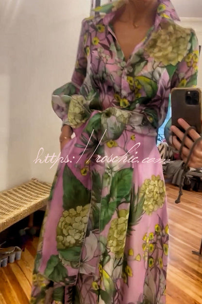 Seeds of Happiness Tulle Print Elastic Waist Belt Pocketed Maxi Skirt