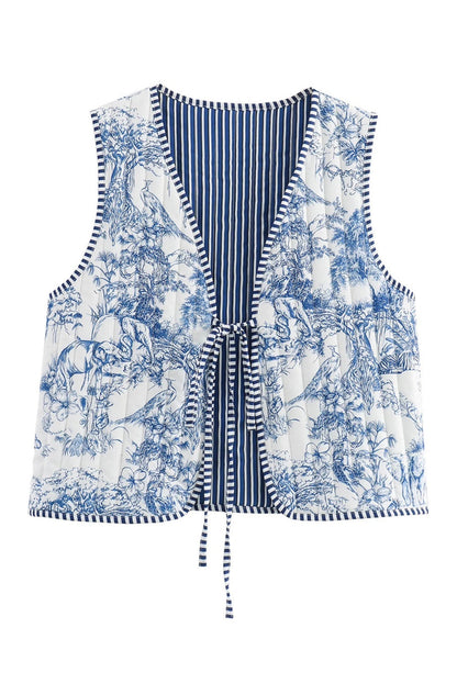 White Reversible and Striped Cardigan Vest