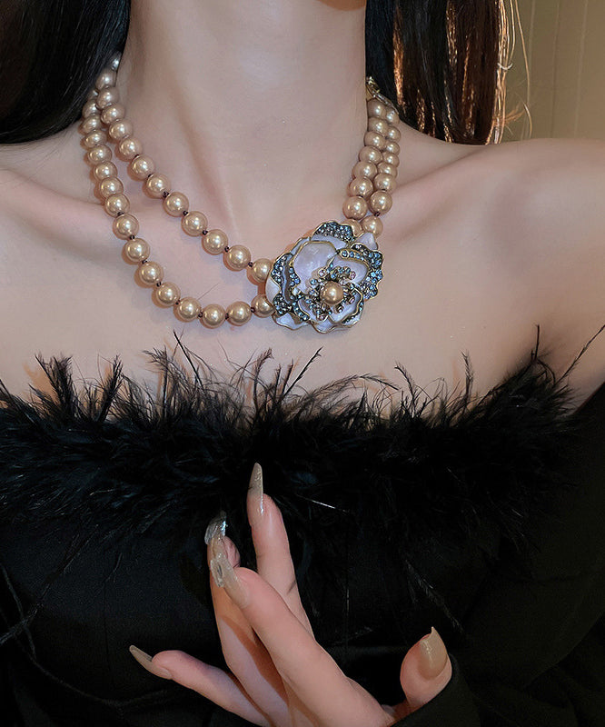 Classy Champagne Alloy Zircon Pearl Gratuated Bead Necklace