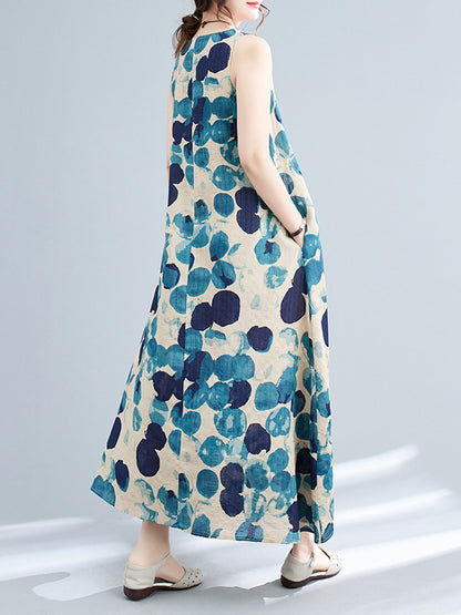 Loose Sleeveless Polka-dot Round-neck Maxi Dresses