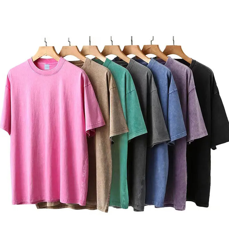 Summer Cotton Washed T Shirts Heart Funny Graphic T-shirt Y2k Loose Retro Short Sleeve Tee Hip Hop
