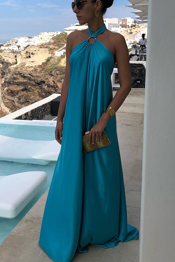 Classy and Fabulous Satin Halter Backless Party\/vocation Maxi Dress