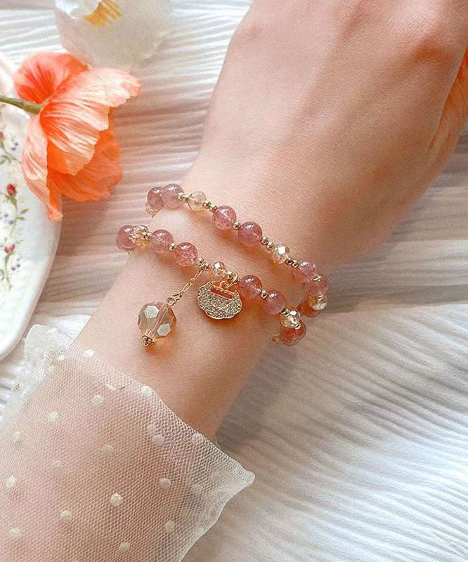 Aqua Red Copper Overgild Pearl Crystal Charm Bracelet