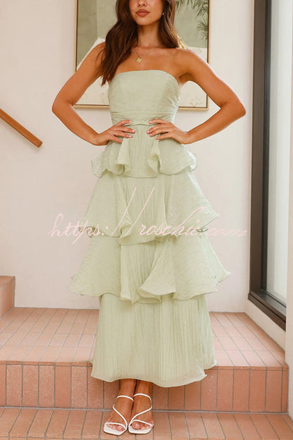 Pure Color Tube Top Backless Multi-layered Maxi Dress