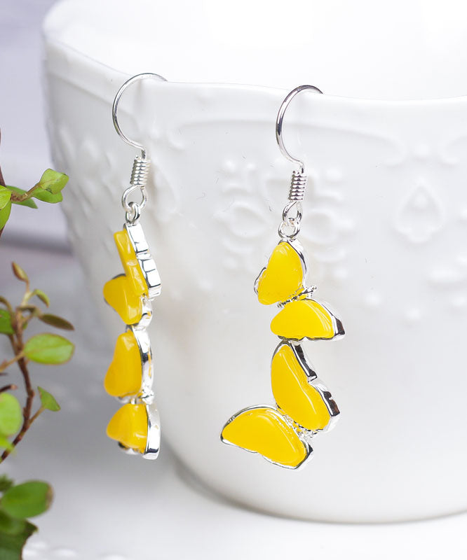 Yellow Sterling Silver Beeswax Butterfly Drop Earrings