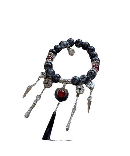 Boutique Black Sterling Silver Crystal Gem Stone Tassel Charm Bracelet