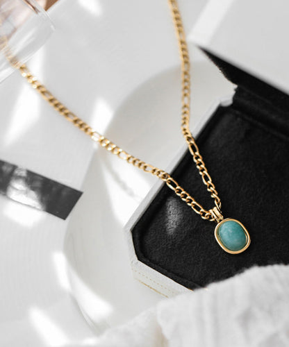 New Gold Stainless Steel Overgild Gem Stone Pendant Necklace
