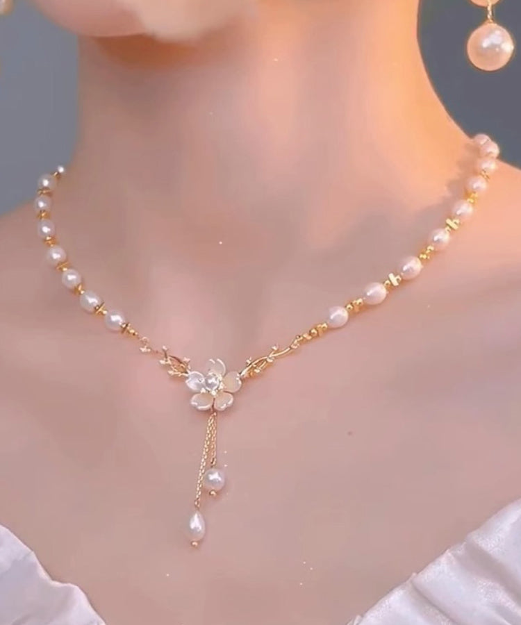 White Sterling Silver Overgild Tassel Pendant Necklace