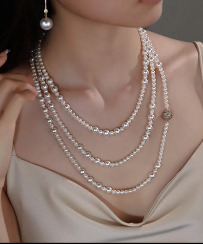 White Multilayer Pearl Gratuated Bead Necklace