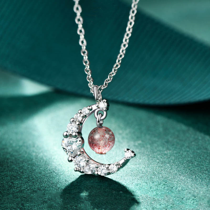 Strawberry Quartz Blue Crystal Love Healing Necklace