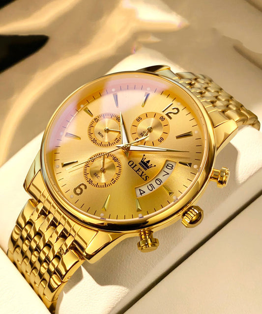 Gold Stainless Steel Quartz Movement Machinery Watches