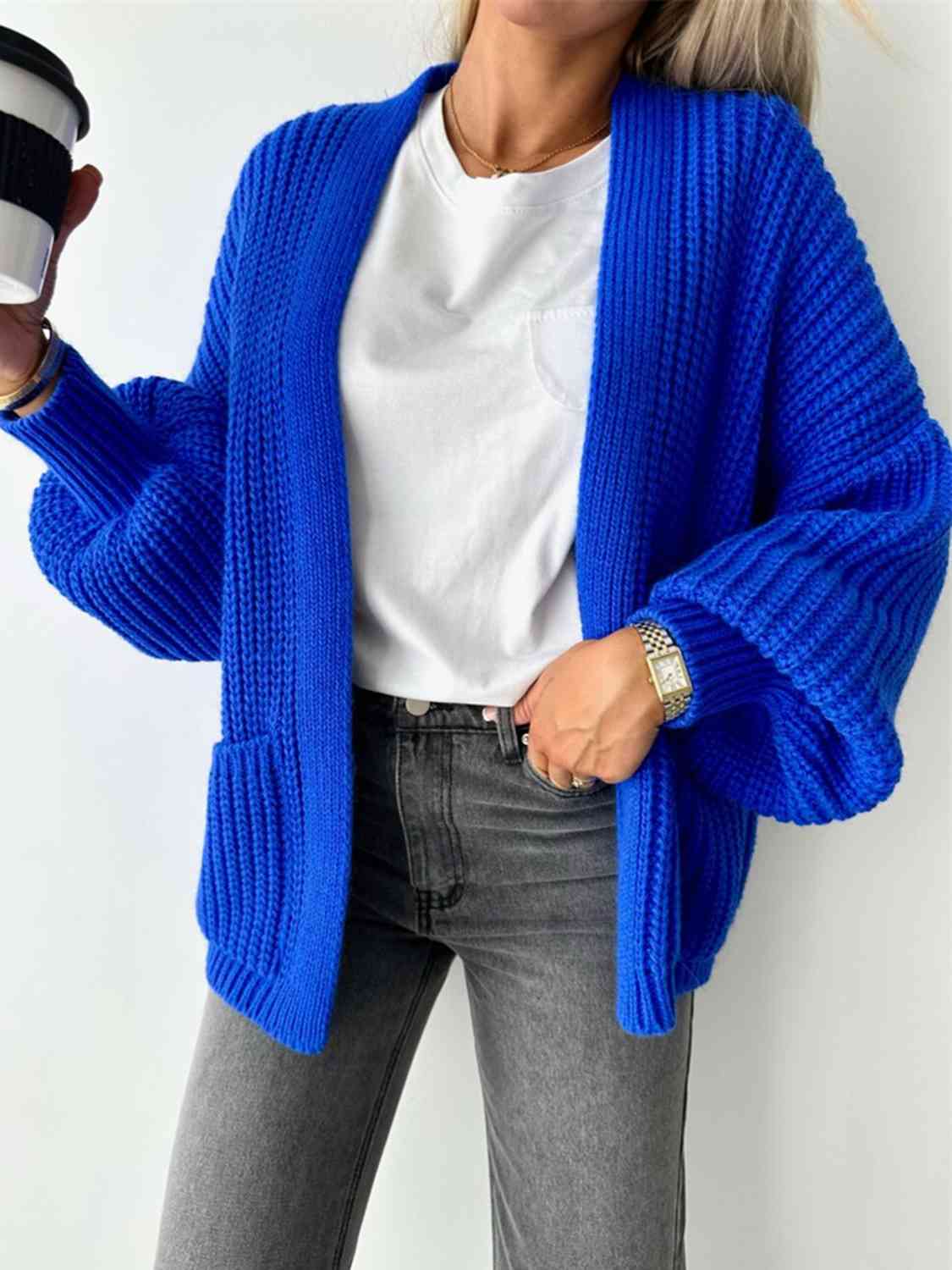 Color V-neck Long-sleeved Knitted Cardigan