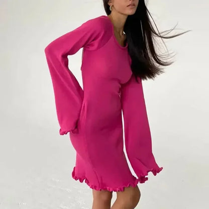 Knitted Backless Mini Dress for Lace Up Loose Short Dresses Hot Club High Waist Dress Femme
