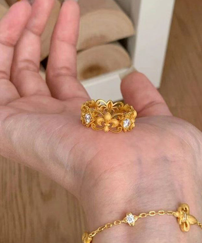 Gold Copper Overgild Zircon Hollow Out Iris Rings