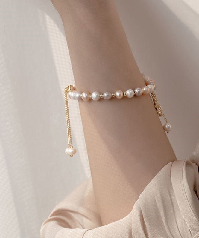 Multicolour Sterling Silver Overgild Zircon Pearl Sunflower Tassel Charm Bracelet