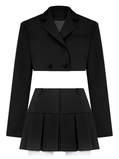 Blazer and Skirt Sets for Two Piece Set Outfits Gray Cropped Coat Blazer Femme 2-piece Sets New