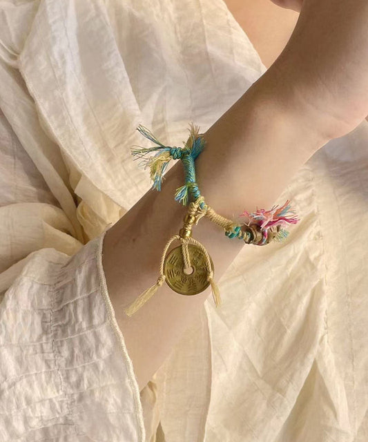 Diy Blue Hand Knitting Kitty Cat Copper Cash Charm Bracelet