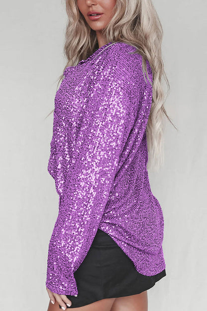 Color Button-down Long-sleeve Sequined Cardigan