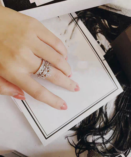 Diy Silk Alloy Zircon Hollow Out Crown Rings