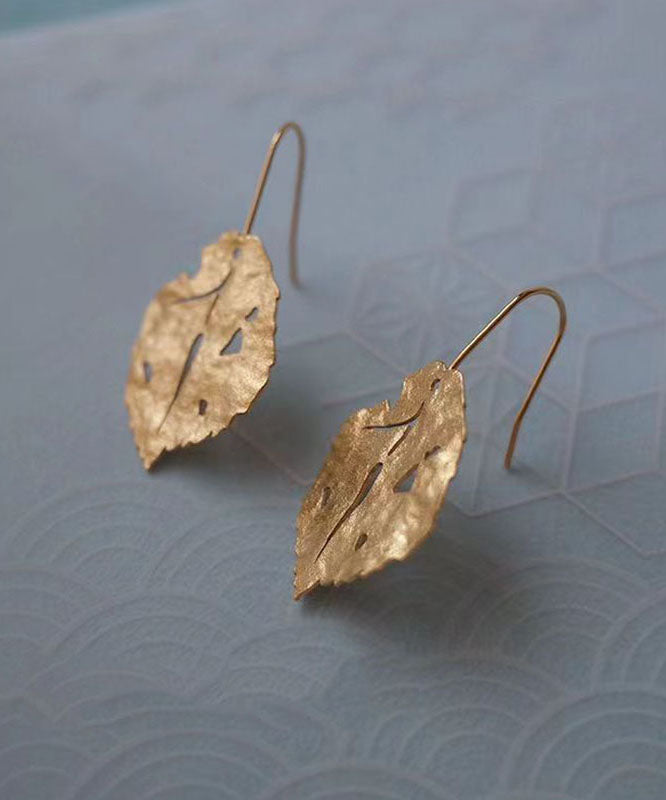 Khaki Copper Overgild Maple Leaf Drop Earrings