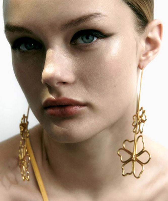 Oversize Gold Metal Alloy Hollow Out Drop Earrings