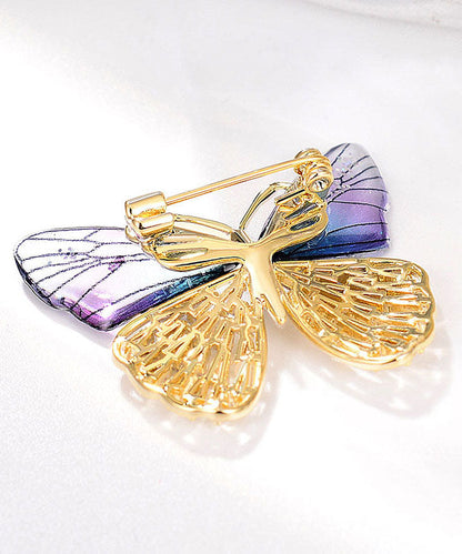 Gradient Color Purple Copper Zircon Resin Butterfly Brooches