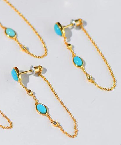 Green Sterling Silver Turquoise Tassel Drop Earrings