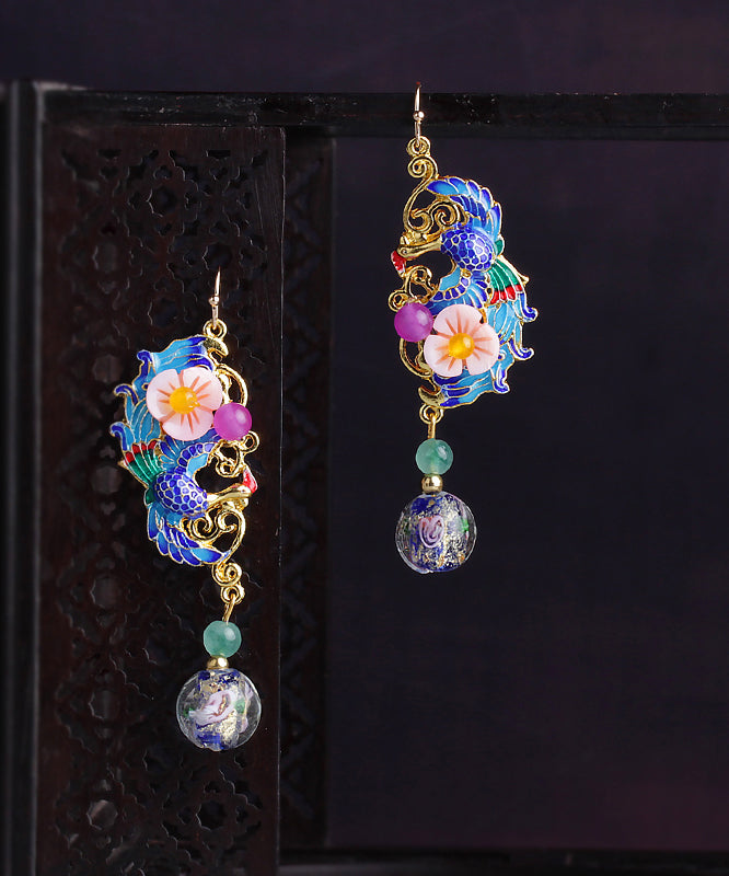 Blue Gold Plated Phoenix Drop Earrings
