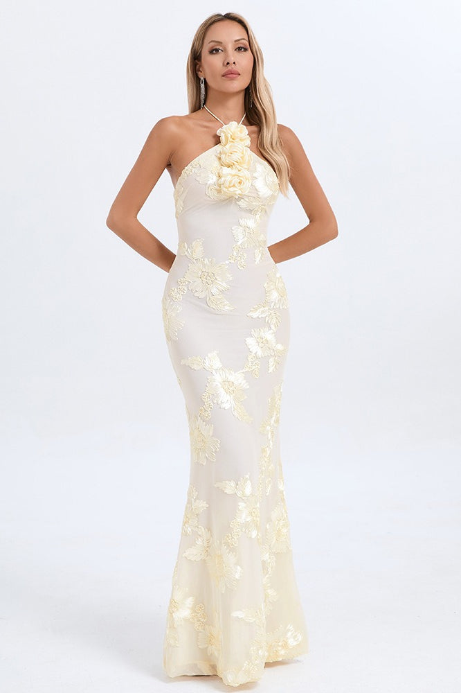 Halter Foil Print Maxi Dress