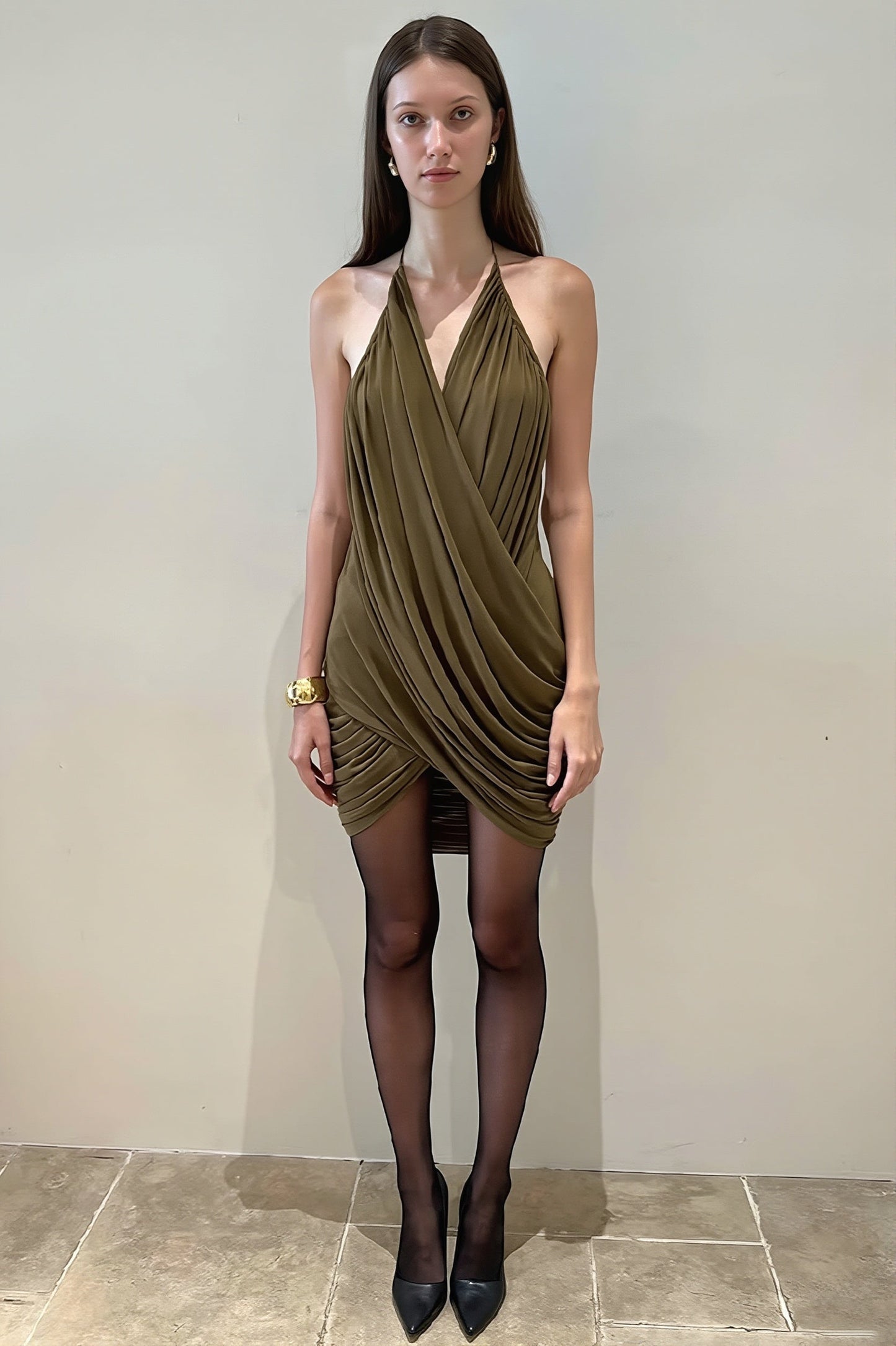 V Neck Ribbed Cami Slim Mini Dress