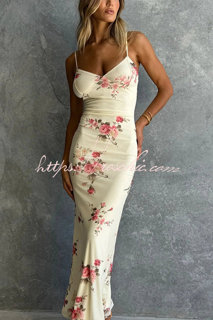Reveling in the Unknown Print Slip Stretch Maxi Dress