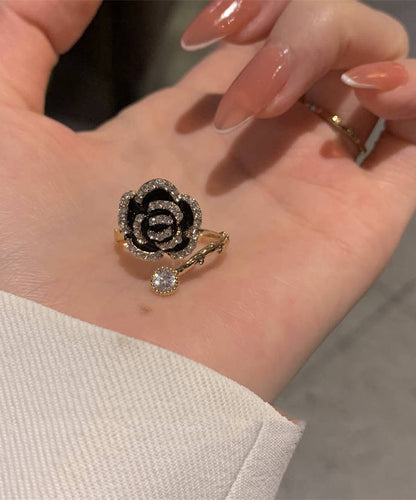 Black Alloy Zircon Camellia Rings