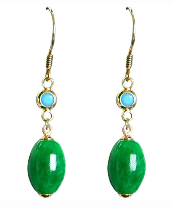 Green Sterling Silver Overgild Inlaid Jade Drop Earrings