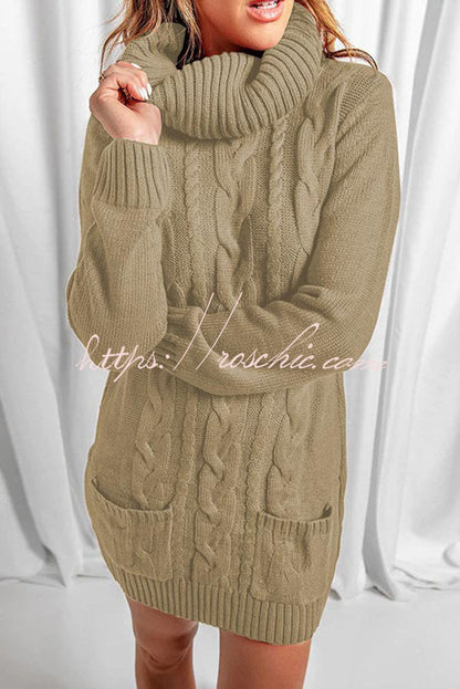 Relax More Cable Pocketed Knit Mini Dress