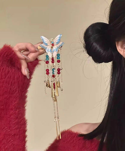 Colorblock Alloy Butterfly Enamel Tassel Single Hairpin
