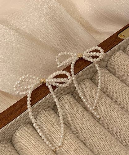 White Alloy Pearl Butterfly Tassel Drop Earrings