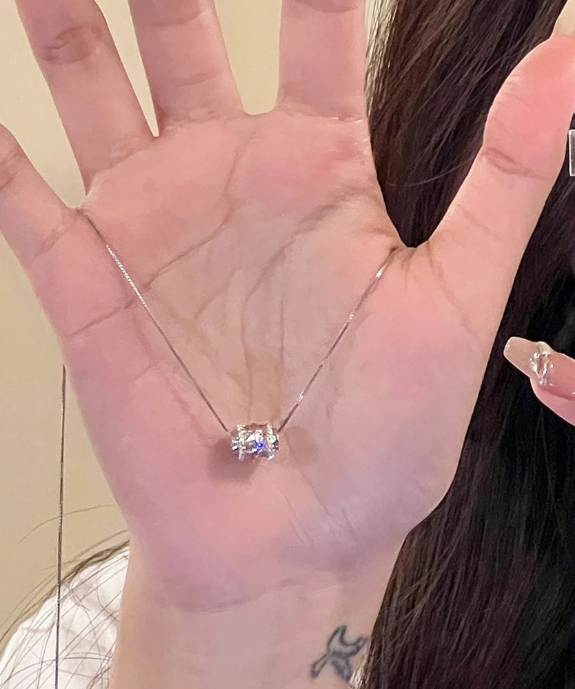 Pink Sterling Silver Zircon Princess Necklace