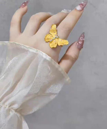 Chinese Style Gold Sterling Silver Overgild Butterfly Rings Two-piece Set