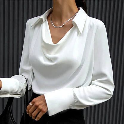 Samantha | ’s Drape Neck Long Sleeve Satin Blouses