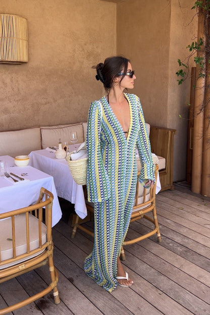Dawn V-neck Slit Crochet Maxi Dress