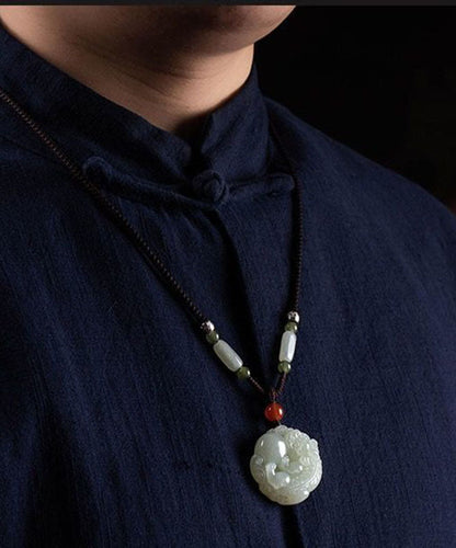 Cyan Jade a Mythical Wild Animal Pendant Necklace