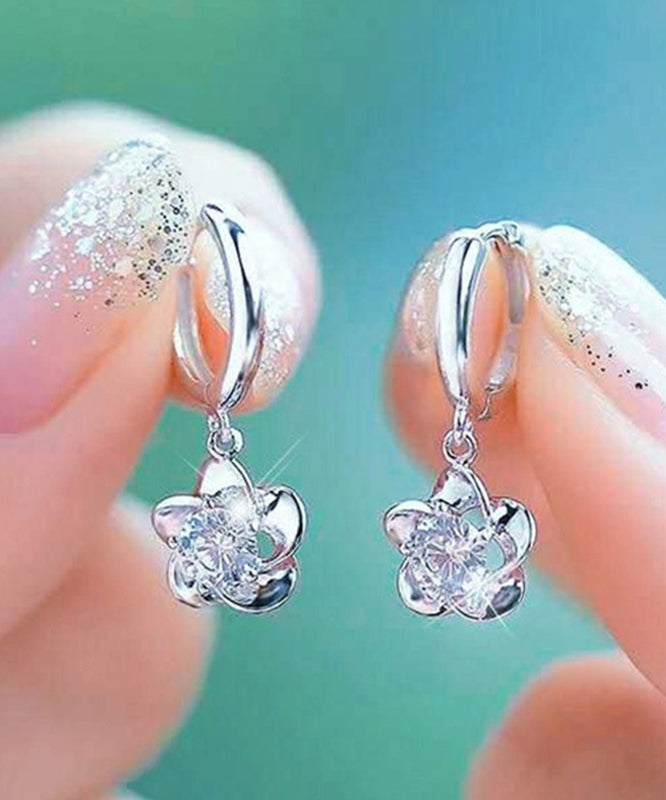 Unique White Sterling Silver Overgild Zircon Hoop Earrings