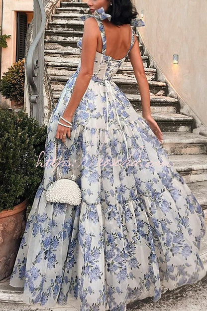 Fairytale Itself Organza Print Tie Strap Maxi Dress