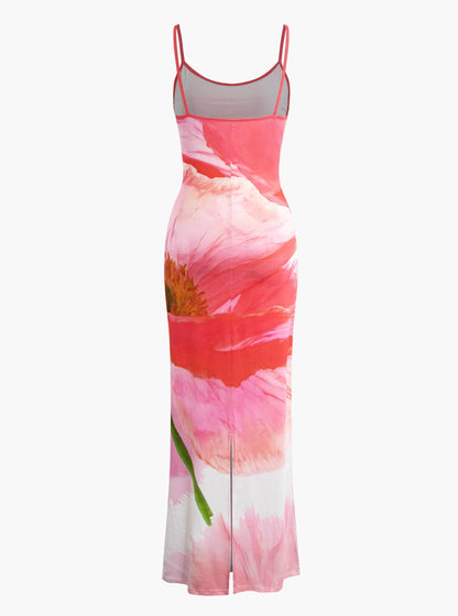 Flower Pattern Slip Maxi Dress