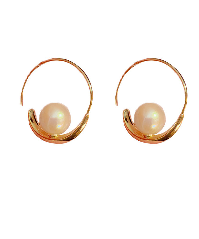 Regular Gold Copper Overgild 14k Gold Zircon Pearl Hoop Earrings