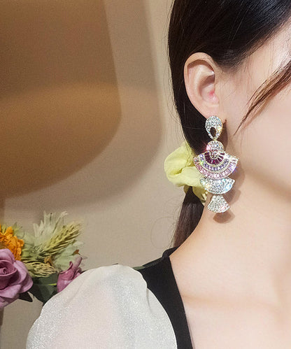 Pink Zircon Fan Drop Earrings